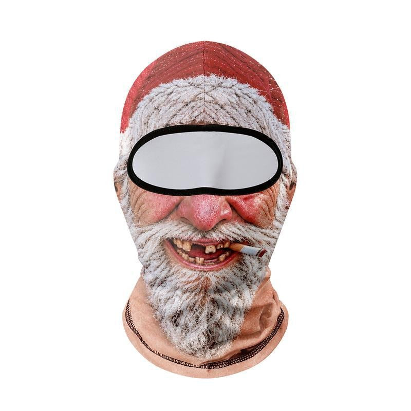 Rolig skidmask Glöggtomten med tomteluva, vitt skägg och röd näsa